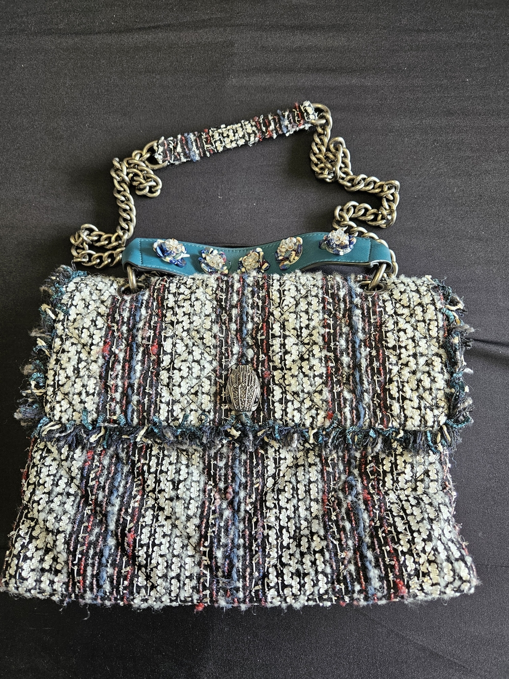 Kurt Geiger London Tweed Flap Bag  Chain Crossbody Top Handle